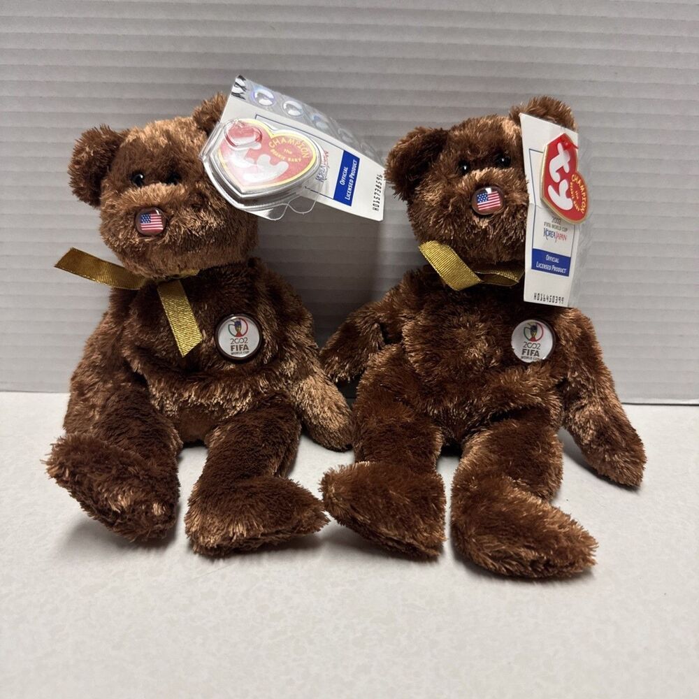 TY Beanie Baby Champion France 2002 FIFA World Cup Korea/Japan Bear - Lot Of 2